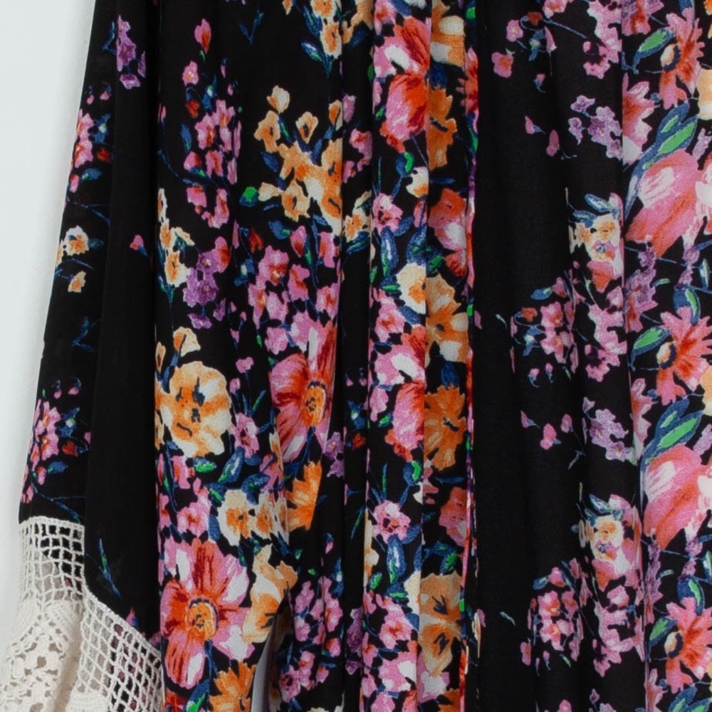 Umgee Black Floral Lace Trim Kimono Cardigan Duster Womens Size S/M Cottagecore - Picture 4 of 10